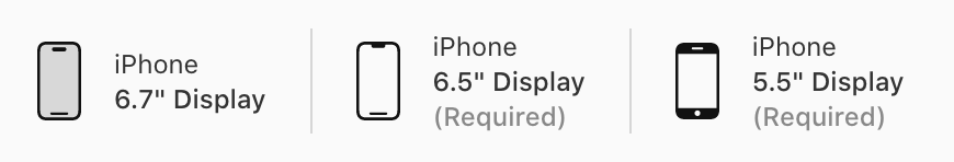 The icons of the different iPhone display sizes shown in App Store Connect